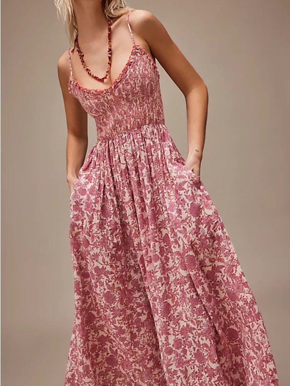 Free People Dusty Rose Floral Midi Dress